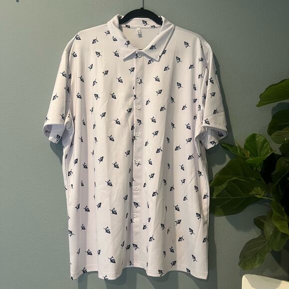 Coofandy XXL White Navy Sharks Golf POLO Button Down Cool Lightweight Vacation - Picture 1 of 6